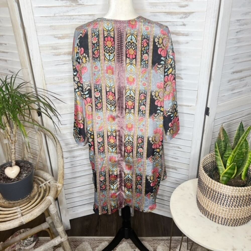 CIENNA Australia Women's XL Floral Boho Kimono Silk Snap Flowy Lightweight Tunic - Picture 12 of 14